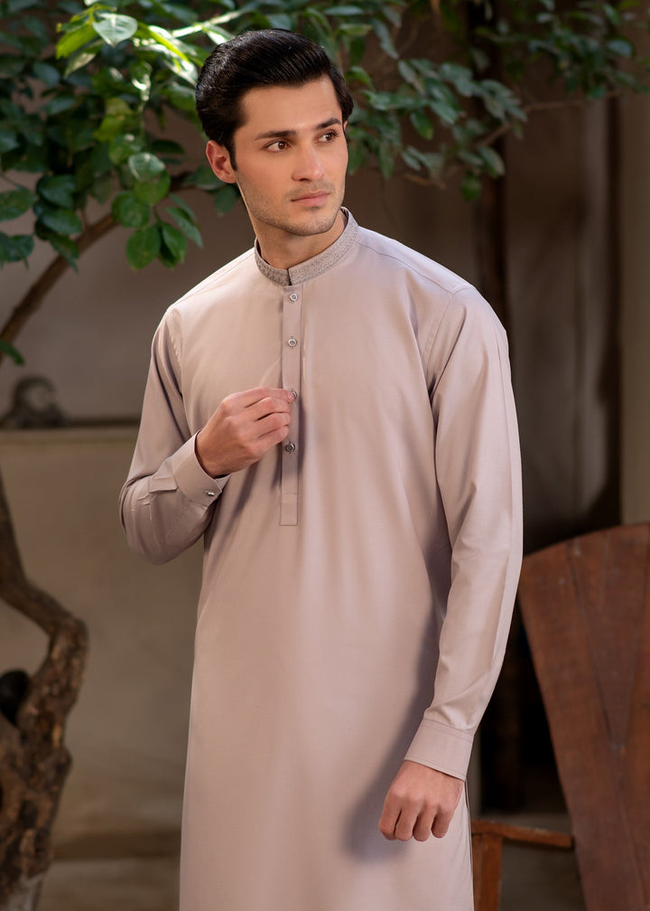 Rumi by Buraq Mens RTW Embroidered Boski 2 Piece Suit Pinkish Brown Casual Collection