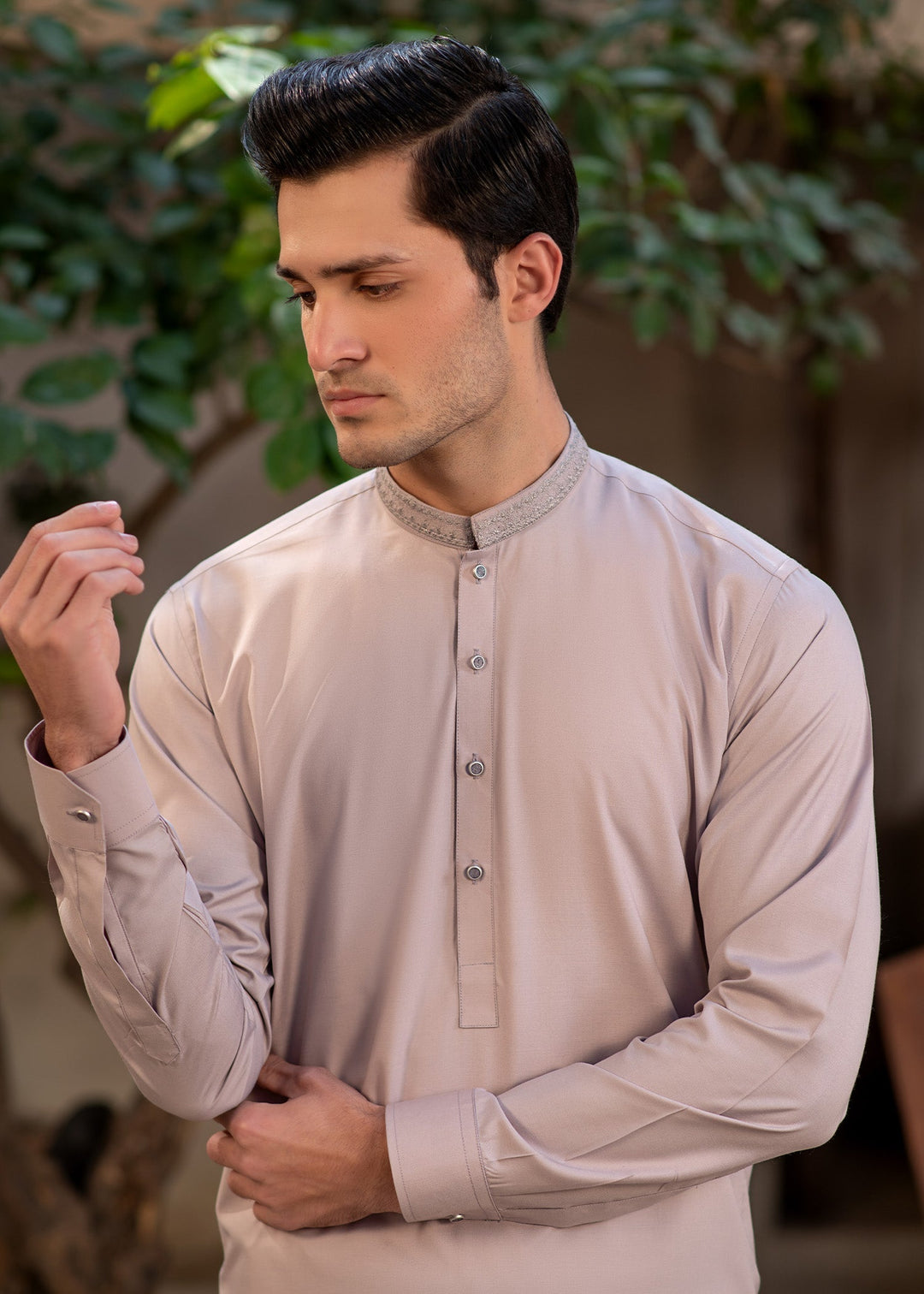 Rumi by Buraq Mens RTW Embroidered Boski 2 Piece Suit Pinkish Brown Casual Collection