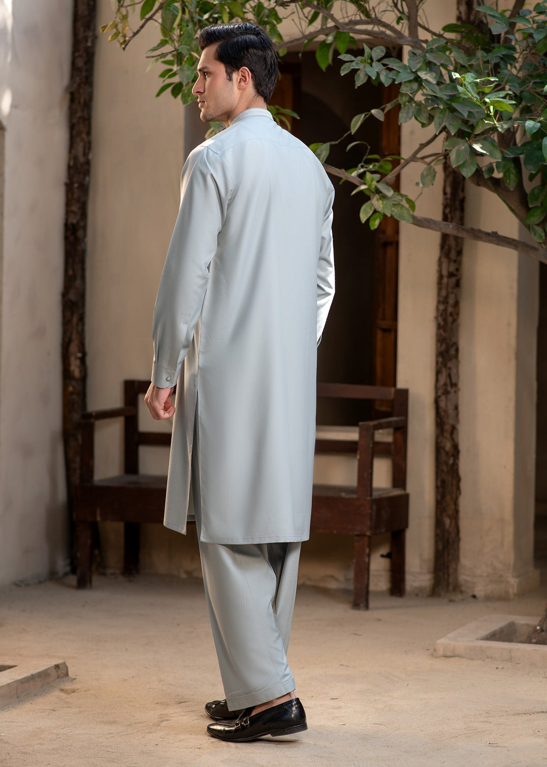 Rumi by Buraq Mens RTW Embroidered Boski 2 Piece Suit Dusty Green Casual Collection