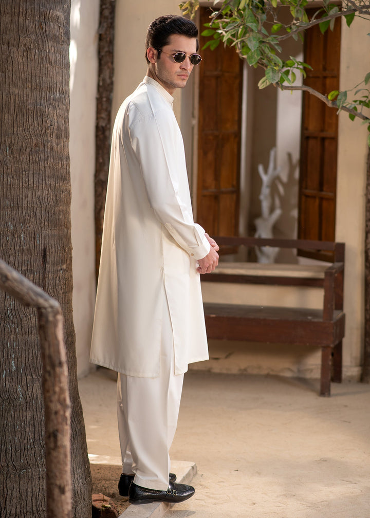 Rumi by Buraq Mens RTW Embroidered Boski 2 Piece Suit White Casual Collection