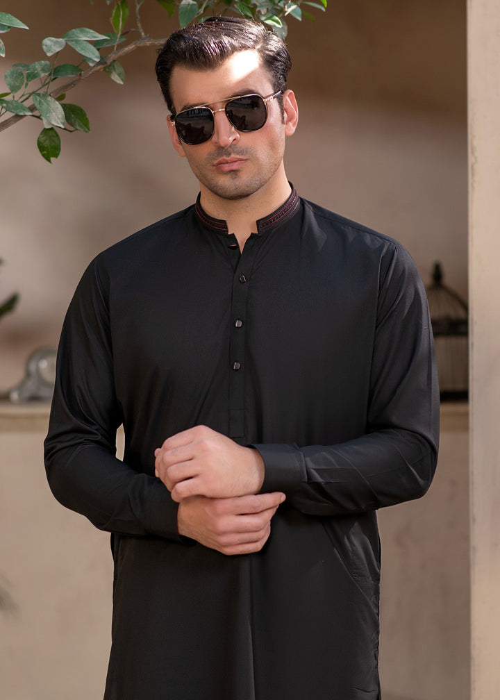 Rumi by Buraq Mens RTW Embroidered Boski 2 Piece Suit Jet Black Casual Collection