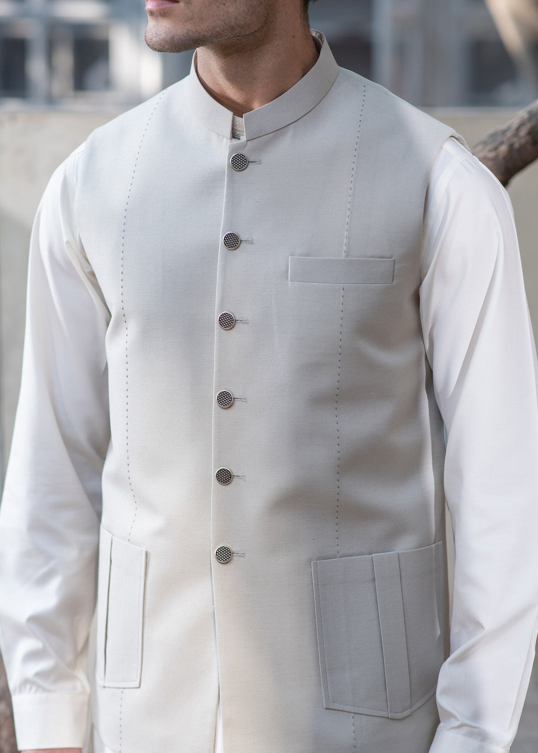 Raahi by Buraq Mens RTW Solids Suiting 1 Piece Suit Premium Light Fawn Waistcoat Casual Collection
