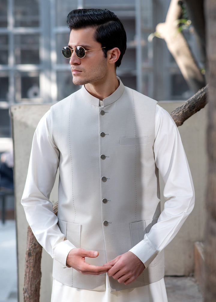 Raahi by Buraq Mens RTW Solids Suiting 1 Piece Suit Premium Light Fawn Waistcoat Casual Collection