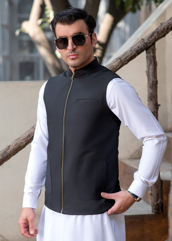 Raahi by Buraq Mens RTW Solids Suiting 1 Piece Suit Black Waistcoat Casual Collection