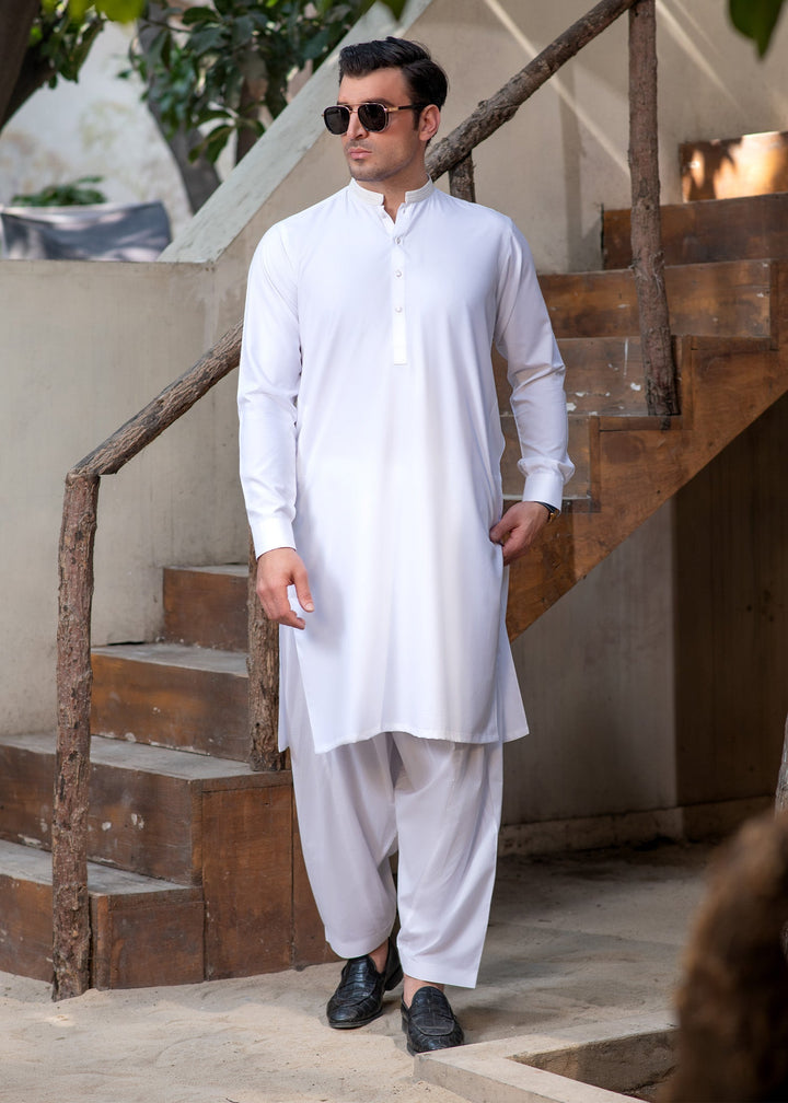 Rumi by Buraq Mens RTW Embroidered Boski 2 Piece Suit Classic White Casual Collection