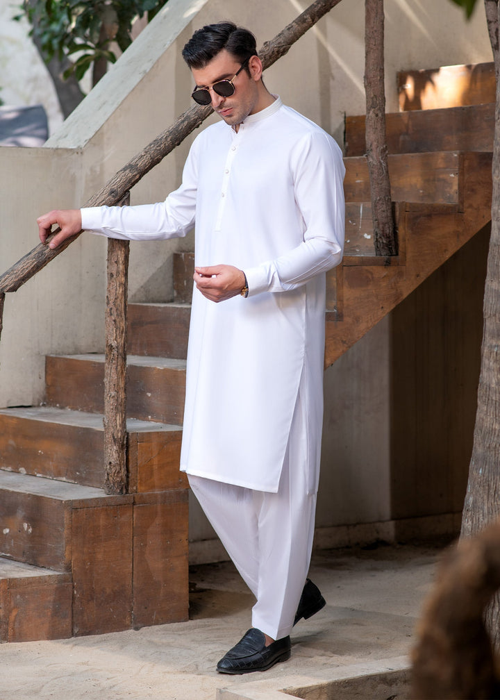 Rumi by Buraq Mens RTW Embroidered Boski 2 Piece Suit Classic White Casual Collection