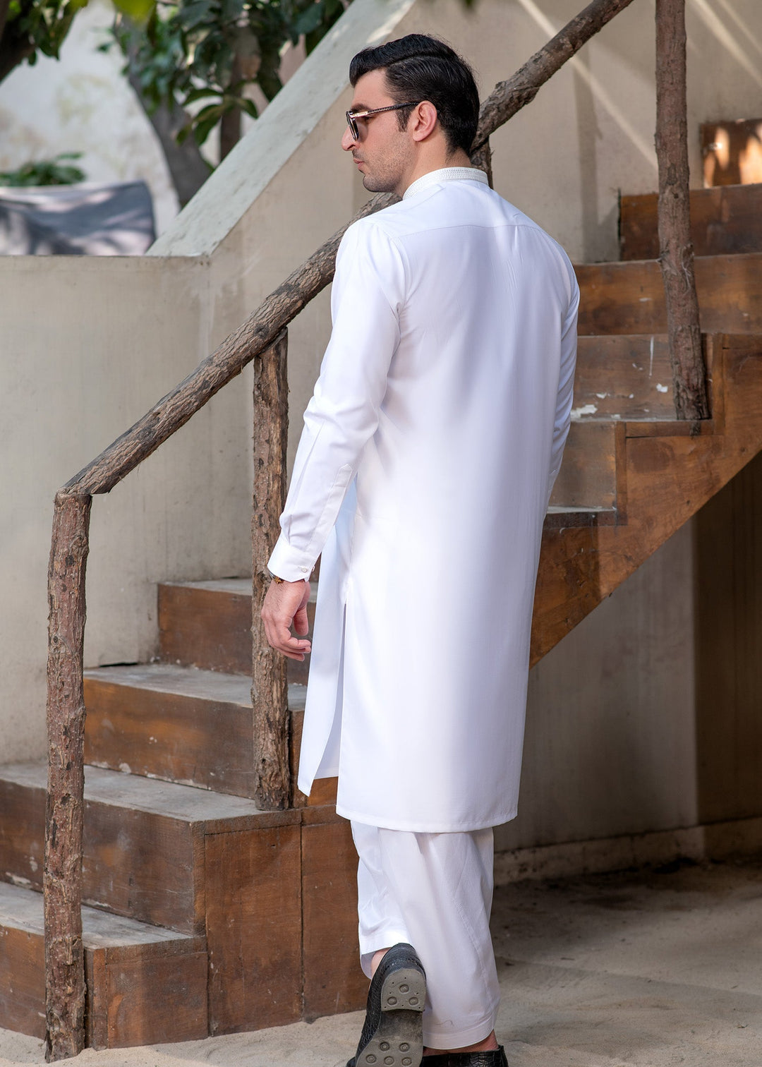 Rumi by Buraq Mens RTW Embroidered Boski 2 Piece Suit Classic White Casual Collection