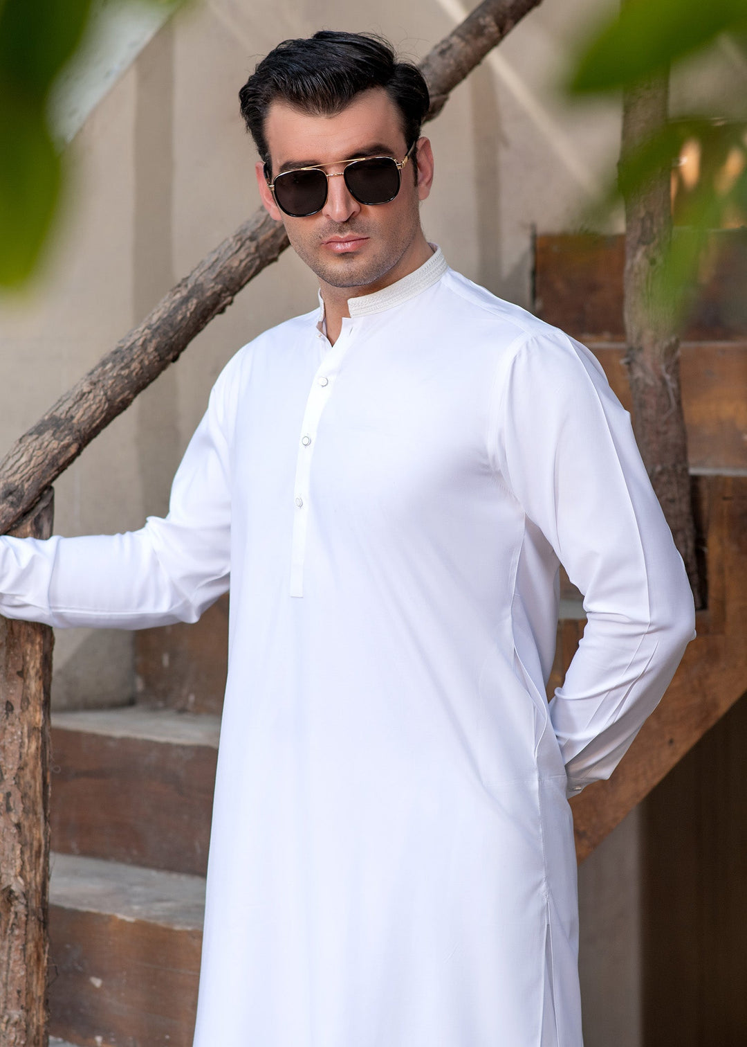 Rumi by Buraq Mens RTW Embroidered Boski 2 Piece Suit Classic White Casual Collection