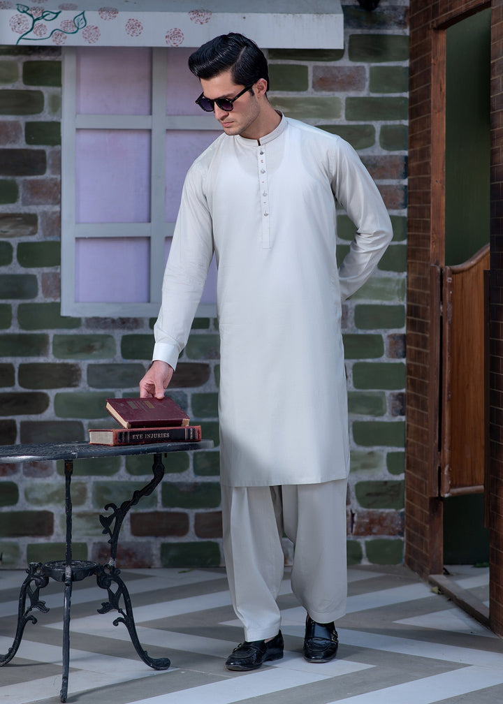 Aks e Shaam by Buraq Mens RTW Solids Cotton 2 Piece Suit Ash Grey Casual Collection