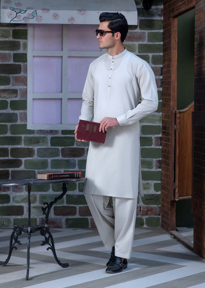 Aks e Shaam by Buraq Mens RTW Solids Cotton 2 Piece Suit Ash Grey Casual Collection