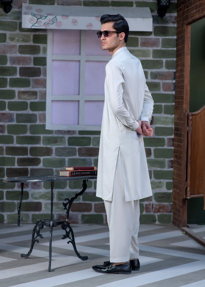Aks e Shaam by Buraq Mens RTW Solids Cotton 2 Piece Suit Ash Grey Casual Collection
