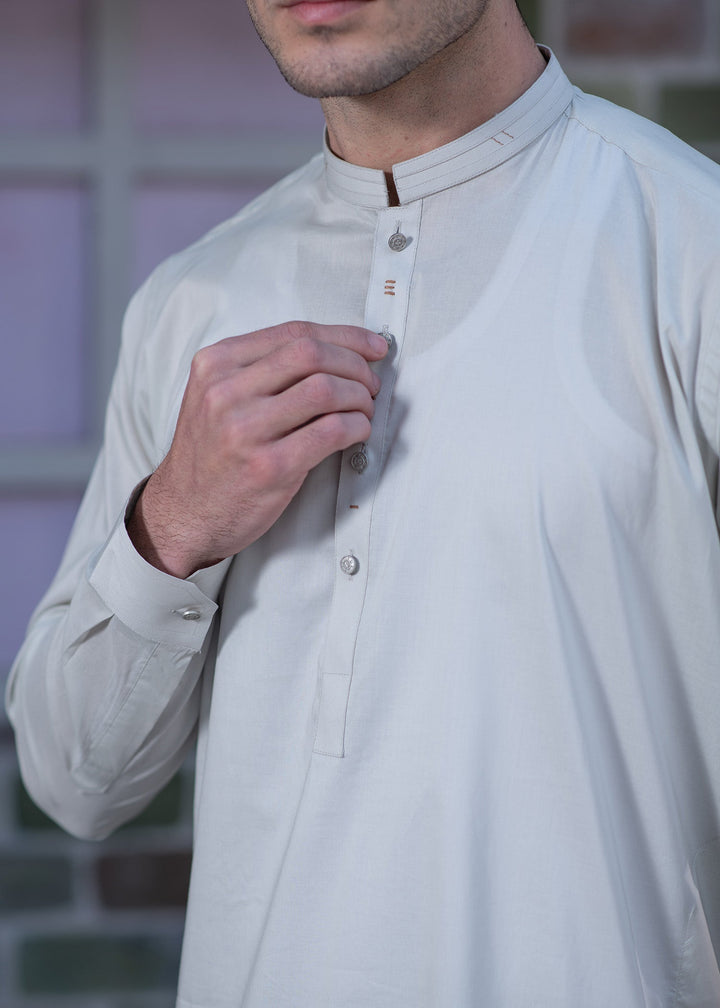 Aks e Shaam by Buraq Mens RTW Solids Cotton 2 Piece Suit Ash Grey Casual Collection