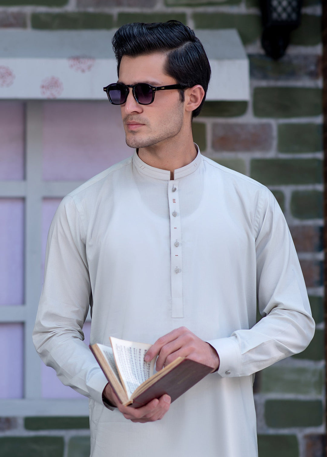 Aks e Shaam by Buraq Mens RTW Solids Cotton 2 Piece Suit Ash Grey Casual Collection