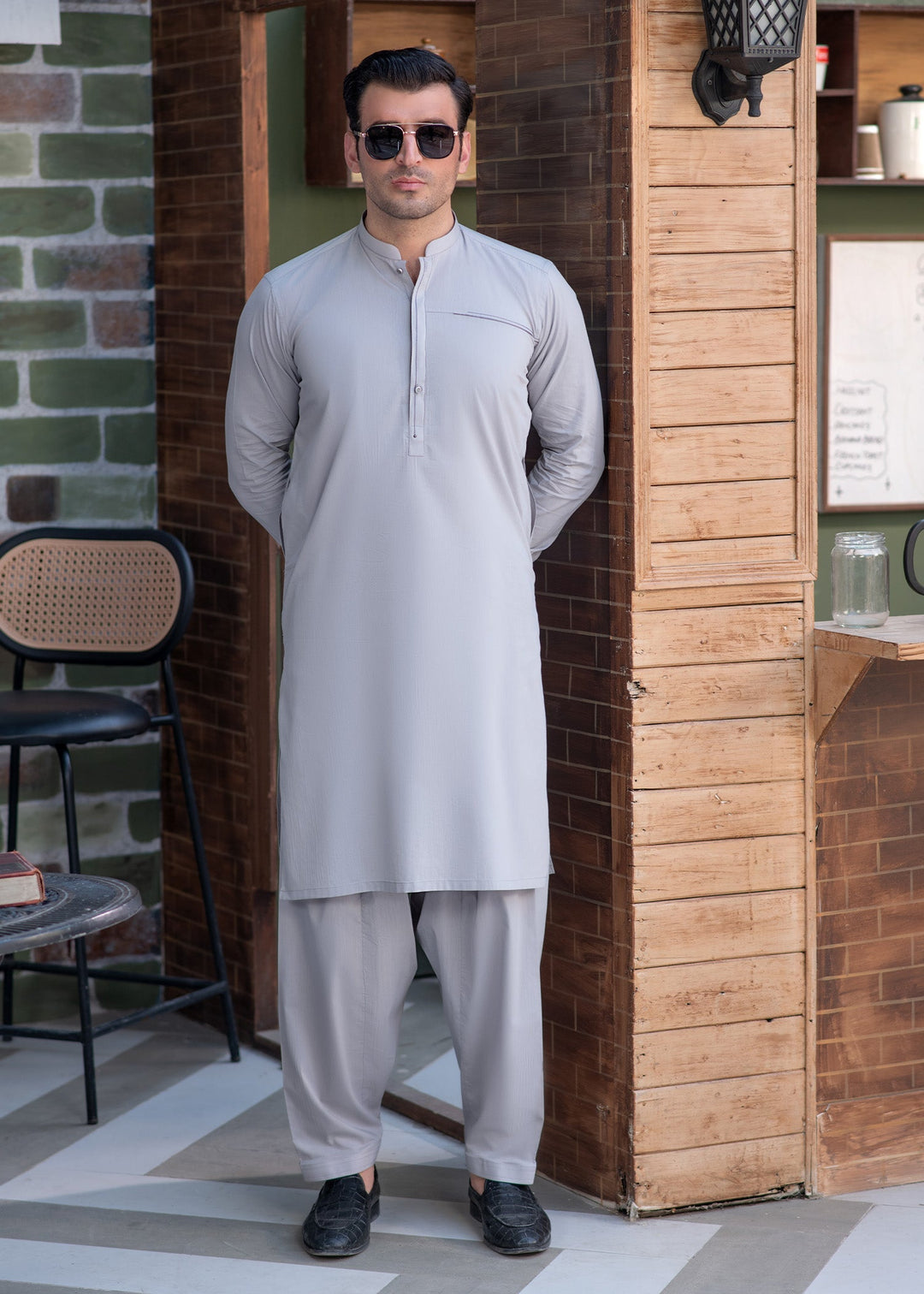 Aks e Shaam by Buraq Mens RTW Solids Cotton 2 Piece Suit Smoke Grey Casual Collection
