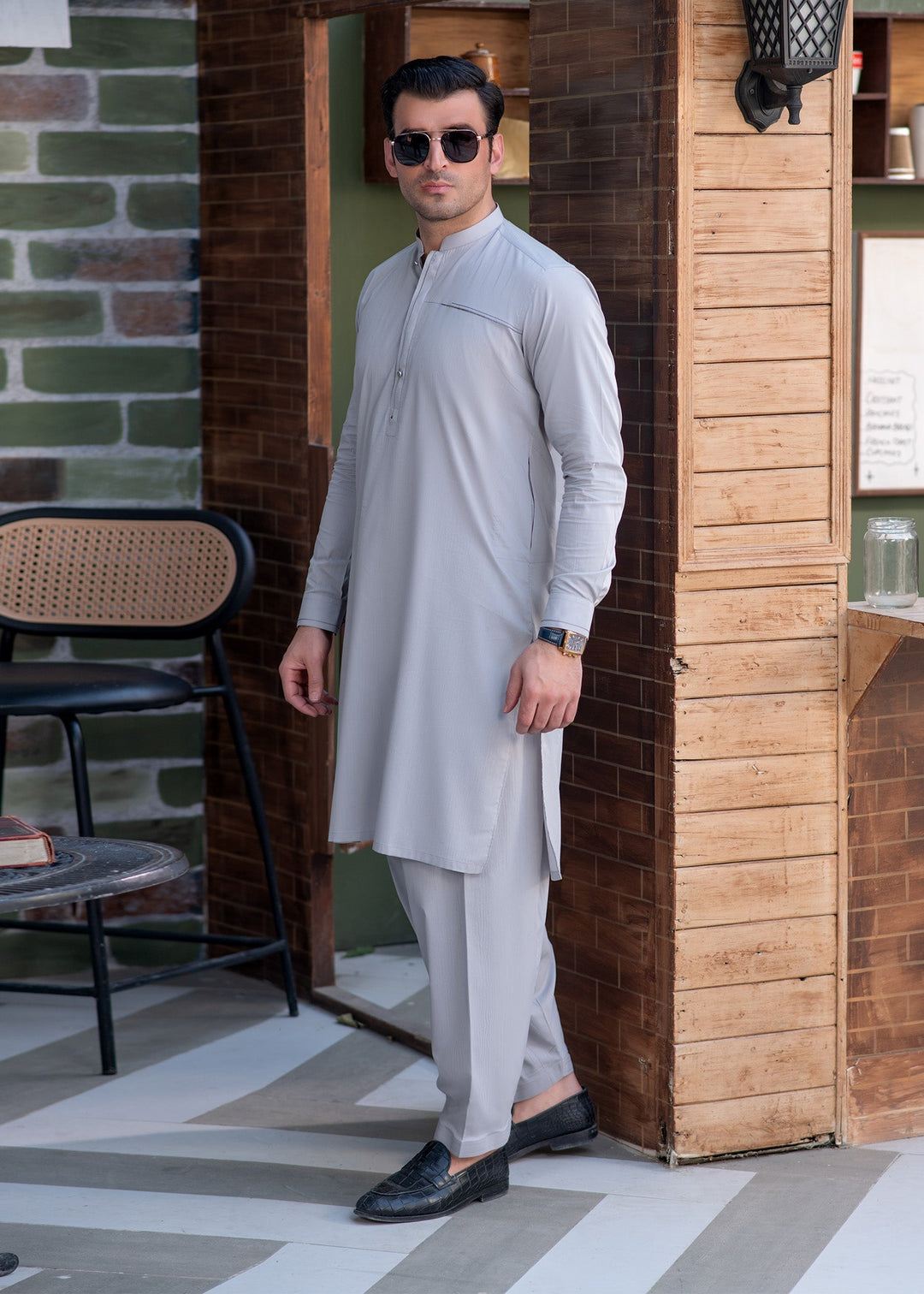 Aks e Shaam by Buraq Mens RTW Solids Cotton 2 Piece Suit Smoke Grey Casual Collection