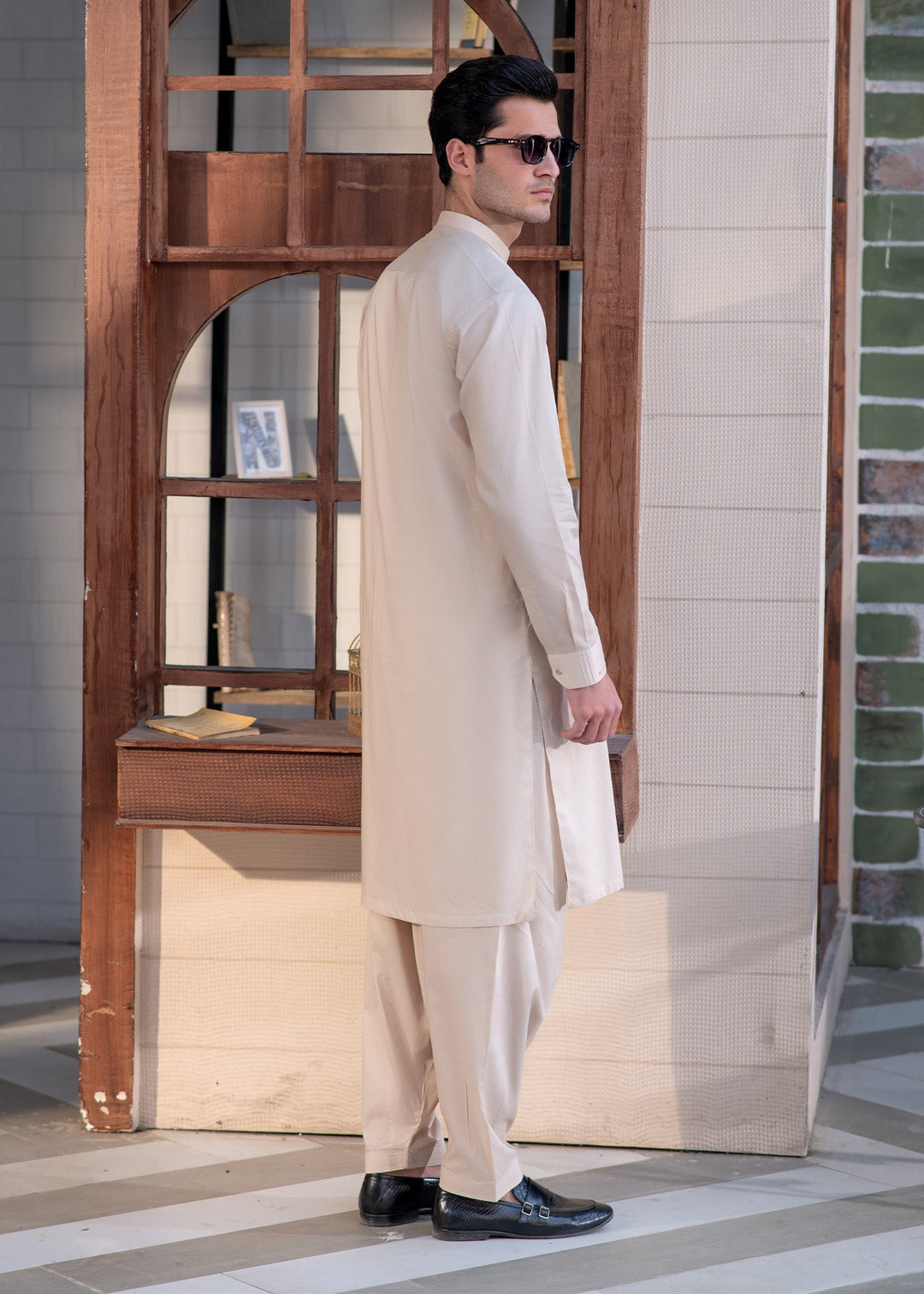 Aks e Shaam by Buraq Mens RTW Solids Cotton 2 Piece Suit Beige Casual Collection