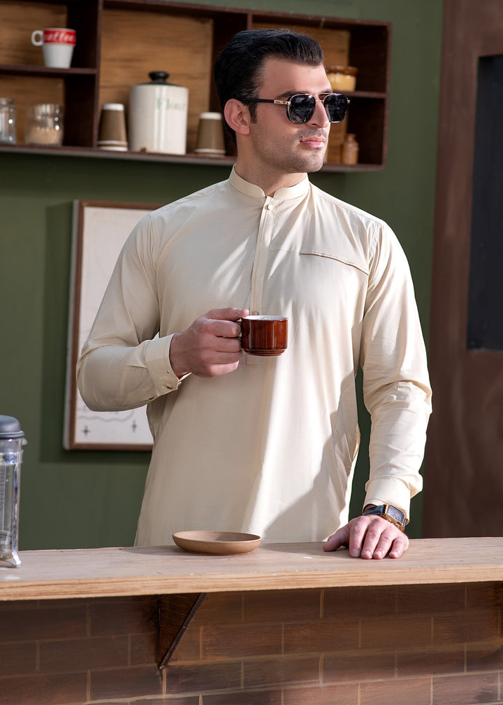 Aks e Shaam by Buraq Mens RTW Solids Cotton 2 Piece Suit Premium Blended Light Khaki Casual Collection