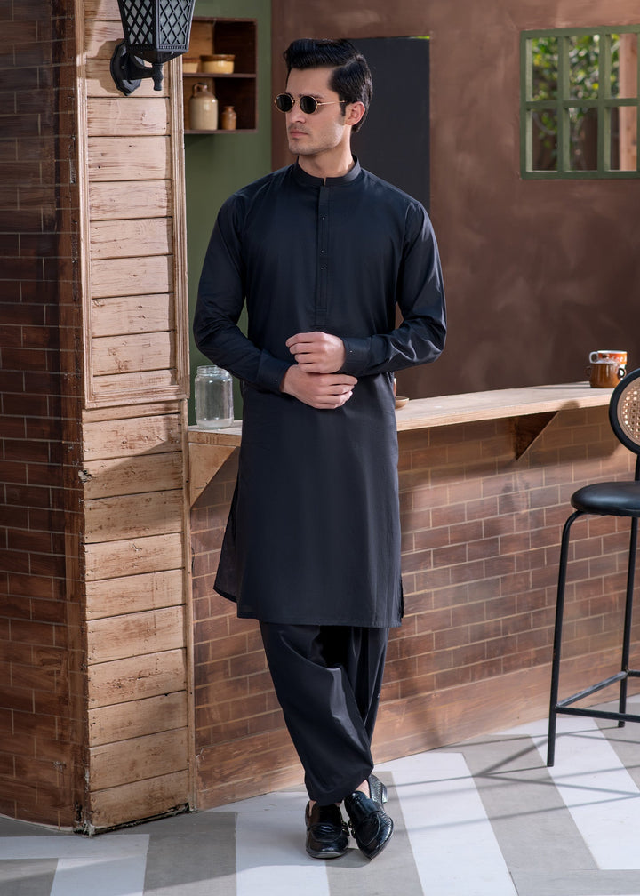 Aks e Shaam by Buraq Mens RTW Solids Cotton 2 Piece Suit Premium Graphite Black Casual Collection