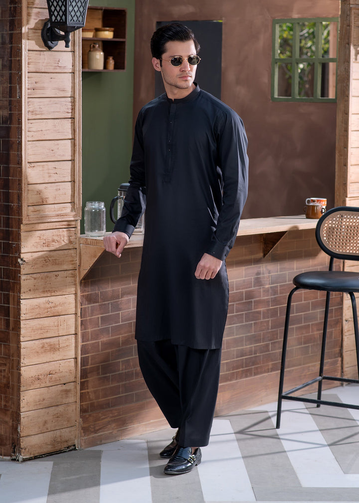 Aks e Shaam by Buraq Mens RTW Solids Cotton 2 Piece Suit Premium Graphite Black Casual Collection