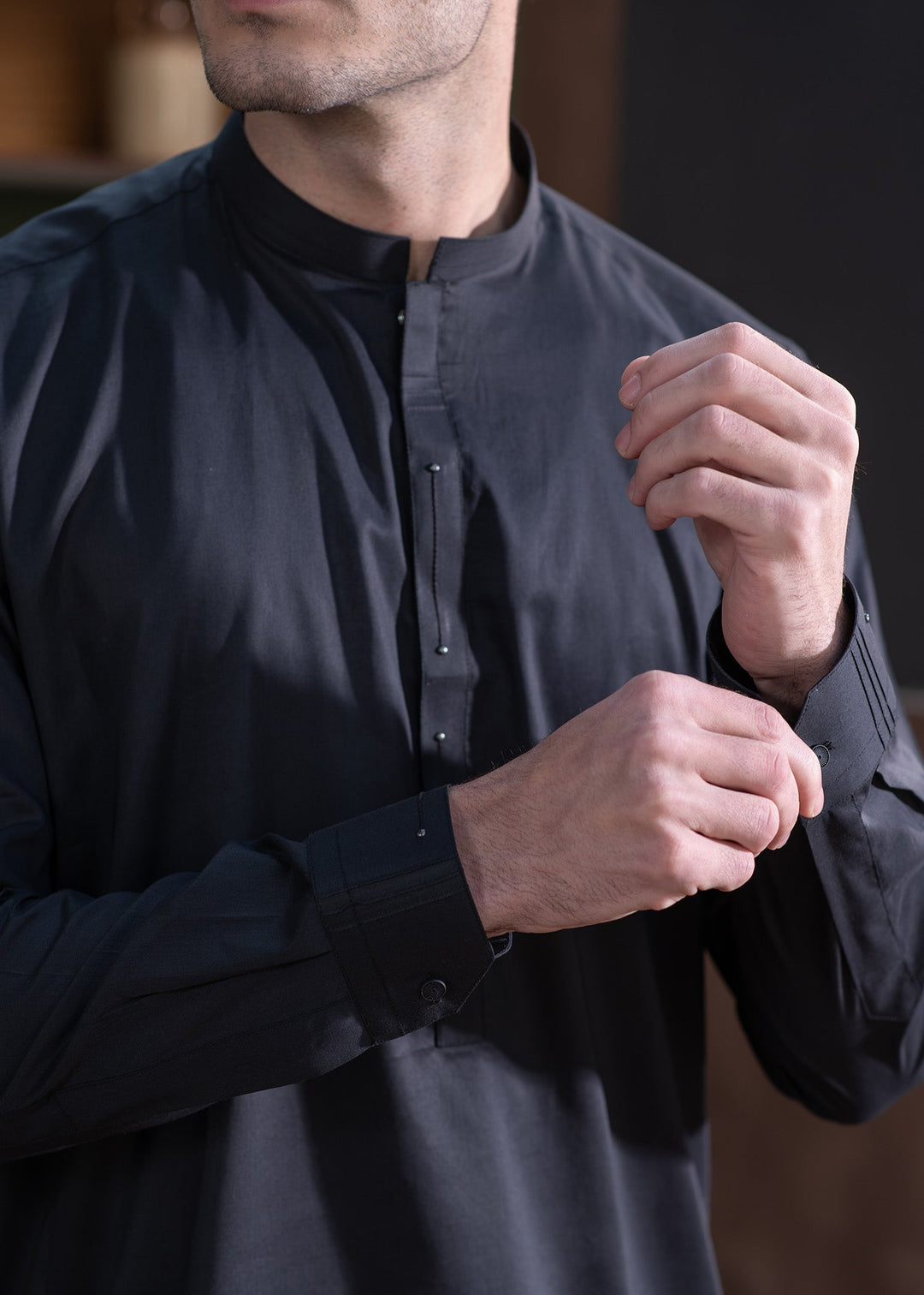 Aks e Shaam by Buraq Mens RTW Solids Cotton 2 Piece Suit Premium Graphite Black Casual Collection