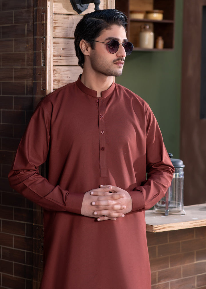 Shahkaar by Buraq Mens RTW Solids Wash N Wear 2 Piece Suit Maroon Ban Casual Collection