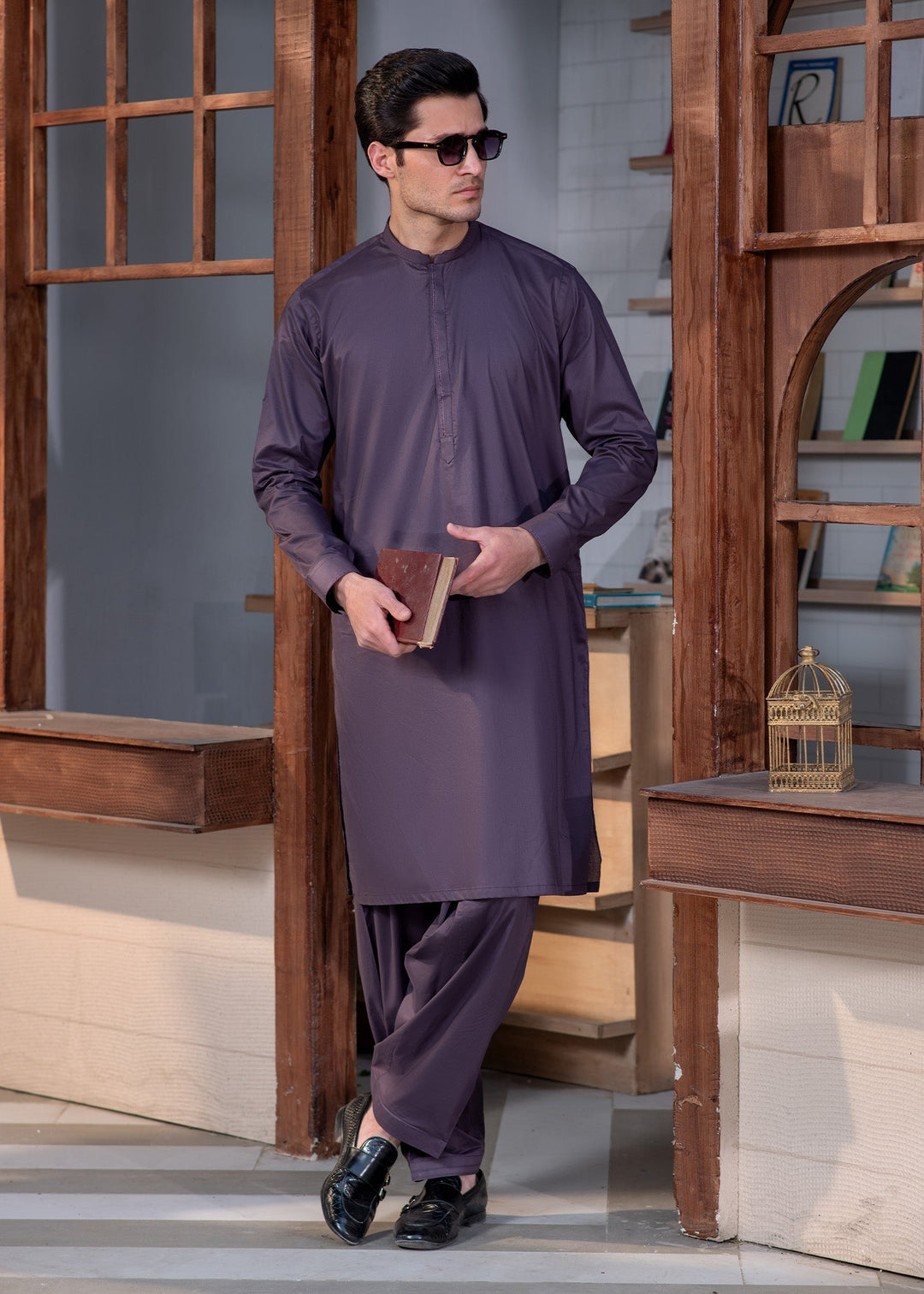 Aks e Shaam by Buraq Mens RTW Solids Cotton 2 Piece Suit Deep Burgundy Casual Collection