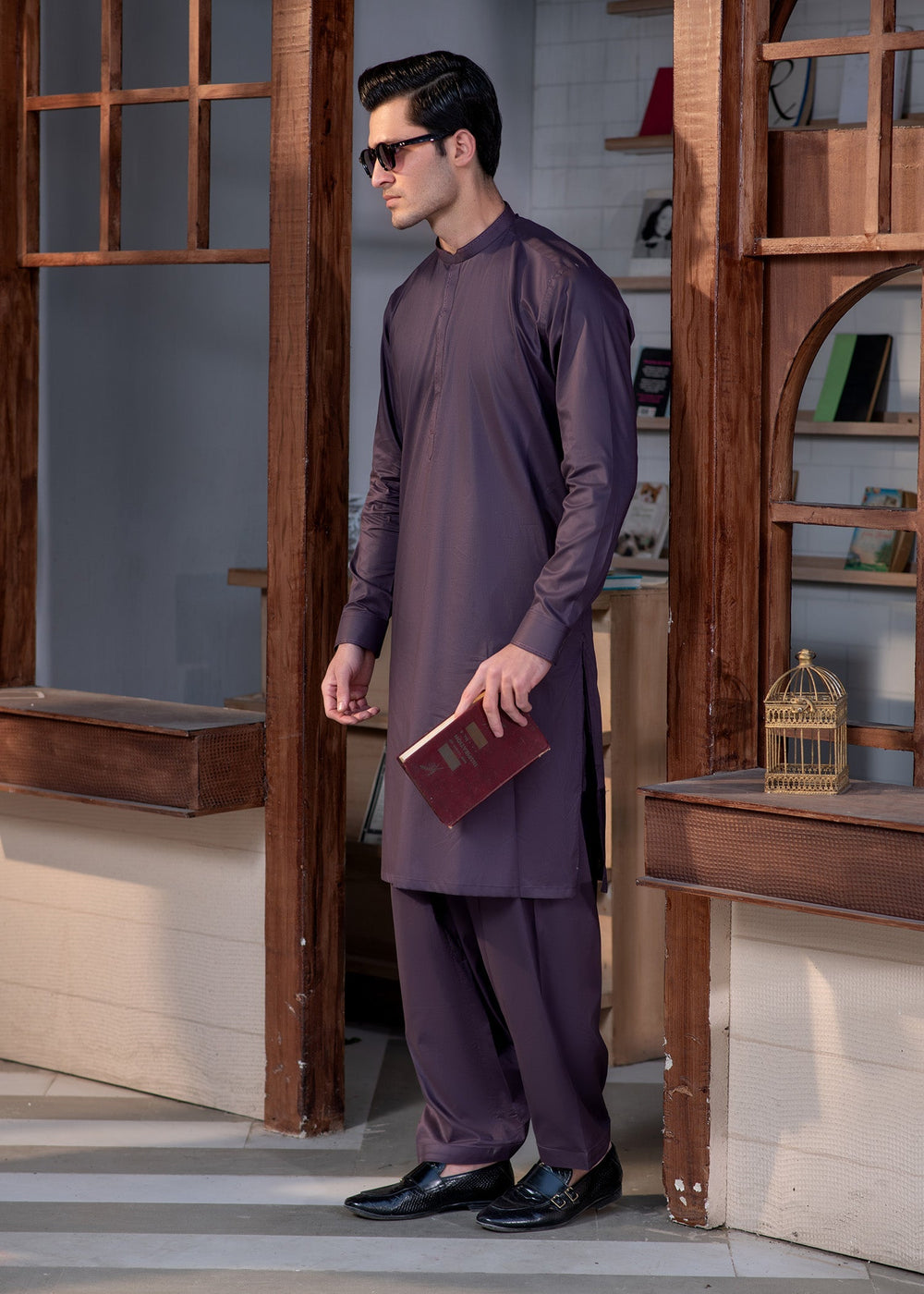 Aks e Shaam by Buraq Mens RTW Solids Cotton 2 Piece Suit Deep Burgundy Casual Collection