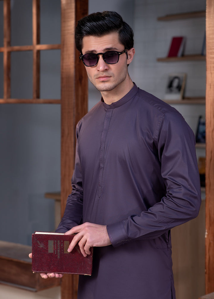 Aks e Shaam by Buraq Mens RTW Solids Cotton 2 Piece Suit Deep Burgundy Casual Collection