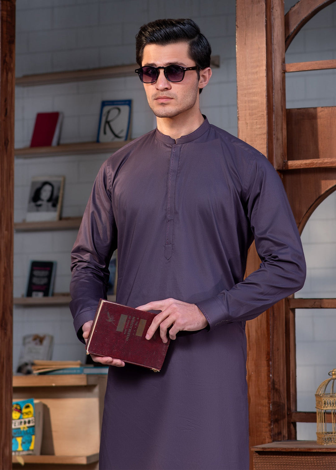 Aks e Shaam by Buraq Mens RTW Solids Cotton 2 Piece Suit Deep Burgundy Casual Collection