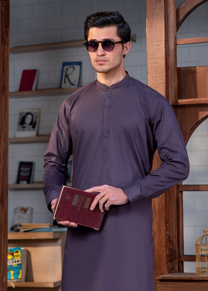 Aks e Shaam by Buraq Mens RTW Solids Cotton 2 Piece Suit Deep Burgundy Casual Collection