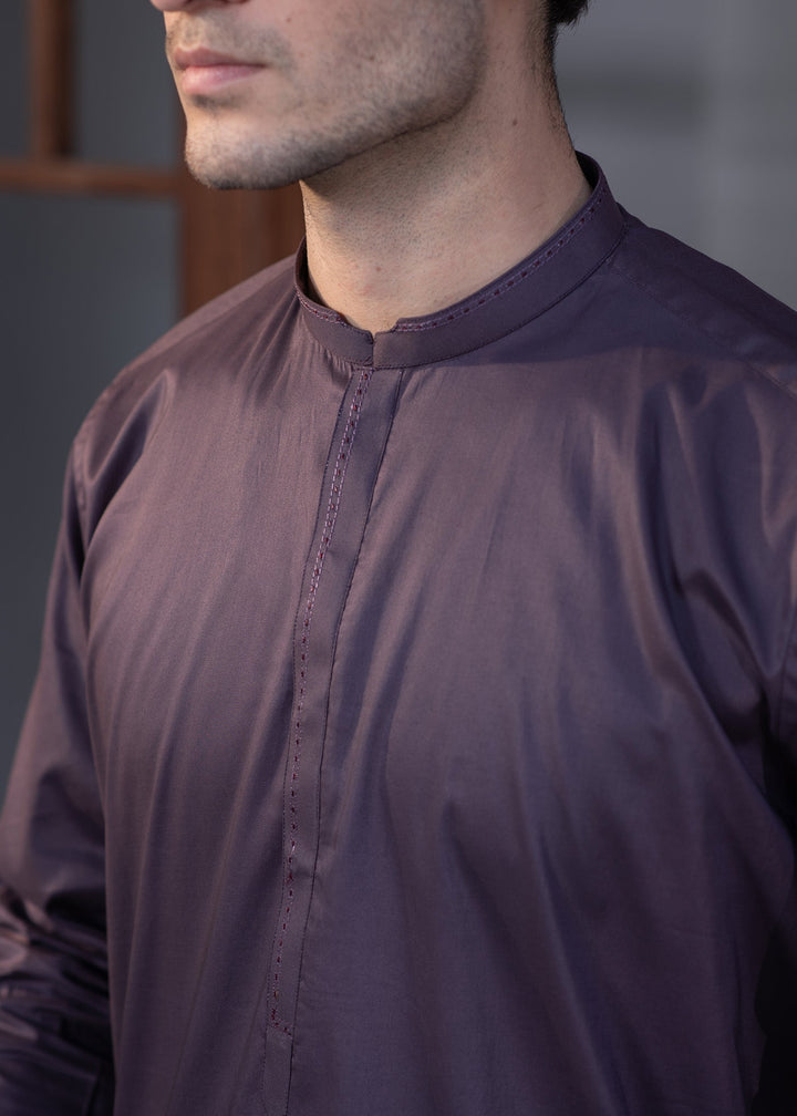 Aks e Shaam by Buraq Mens RTW Solids Cotton 2 Piece Suit Deep Burgundy Casual Collection