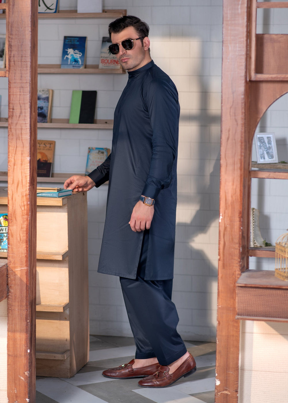 Shahkaar by Buraq Mens RTW Solids Wash N Wear 2 Piece Suit Blue Ban Casual Collection