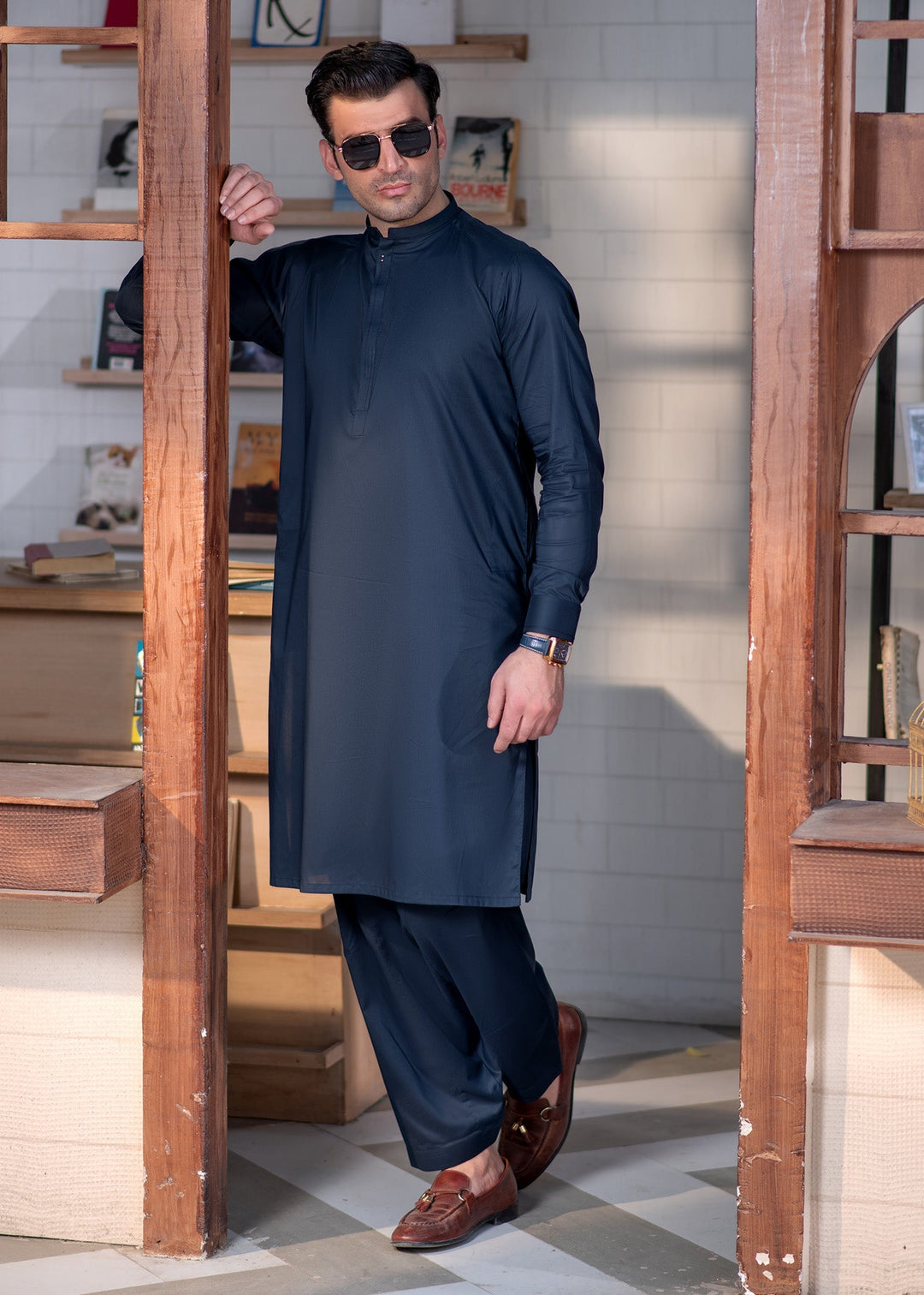 Shahkaar by Buraq Mens RTW Solids Wash N Wear 2 Piece Suit Blue Ban Casual Collection