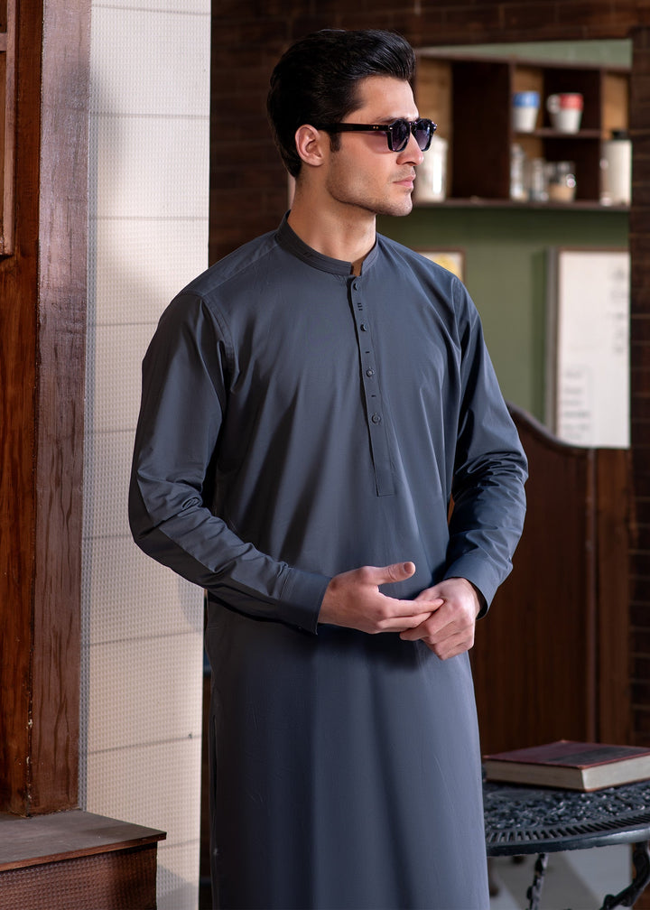 Aks e Shaam by Buraq Mens RTW Solids Cotton 2 Piece Suit Grey Casual Collection