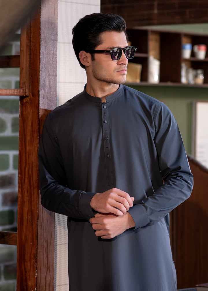 Aks e Shaam by Buraq Mens RTW Solids Cotton 2 Piece Suit Grey Casual Collection