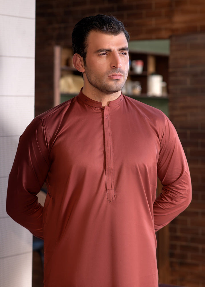 Aks e Shaam by Buraq Mens RTW Solids Cotton 2 Piece Suit Rust Casual Collection