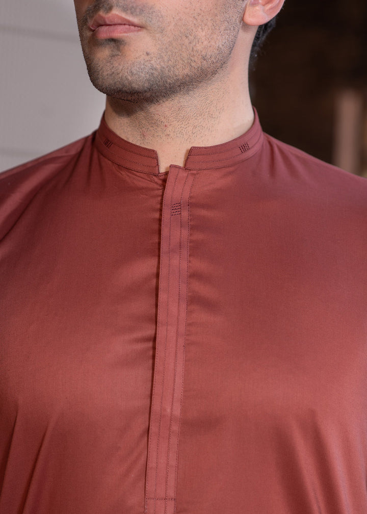 Aks e Shaam by Buraq Mens RTW Solids Cotton 2 Piece Suit Rust Casual Collection