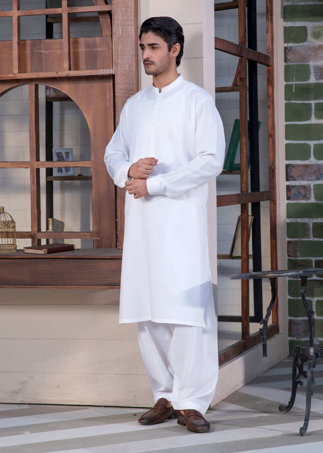 Shahkaar by Buraq Mens RTW Solids Wash N Wear 2 Piece Suit Off White Plain Casual Collection