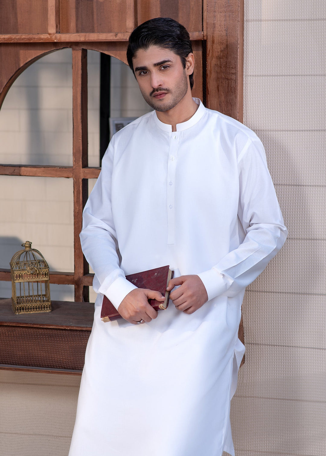 Shahkaar by Buraq Mens RTW Solids Wash N Wear 2 Piece Suit Off White Plain Casual Collection