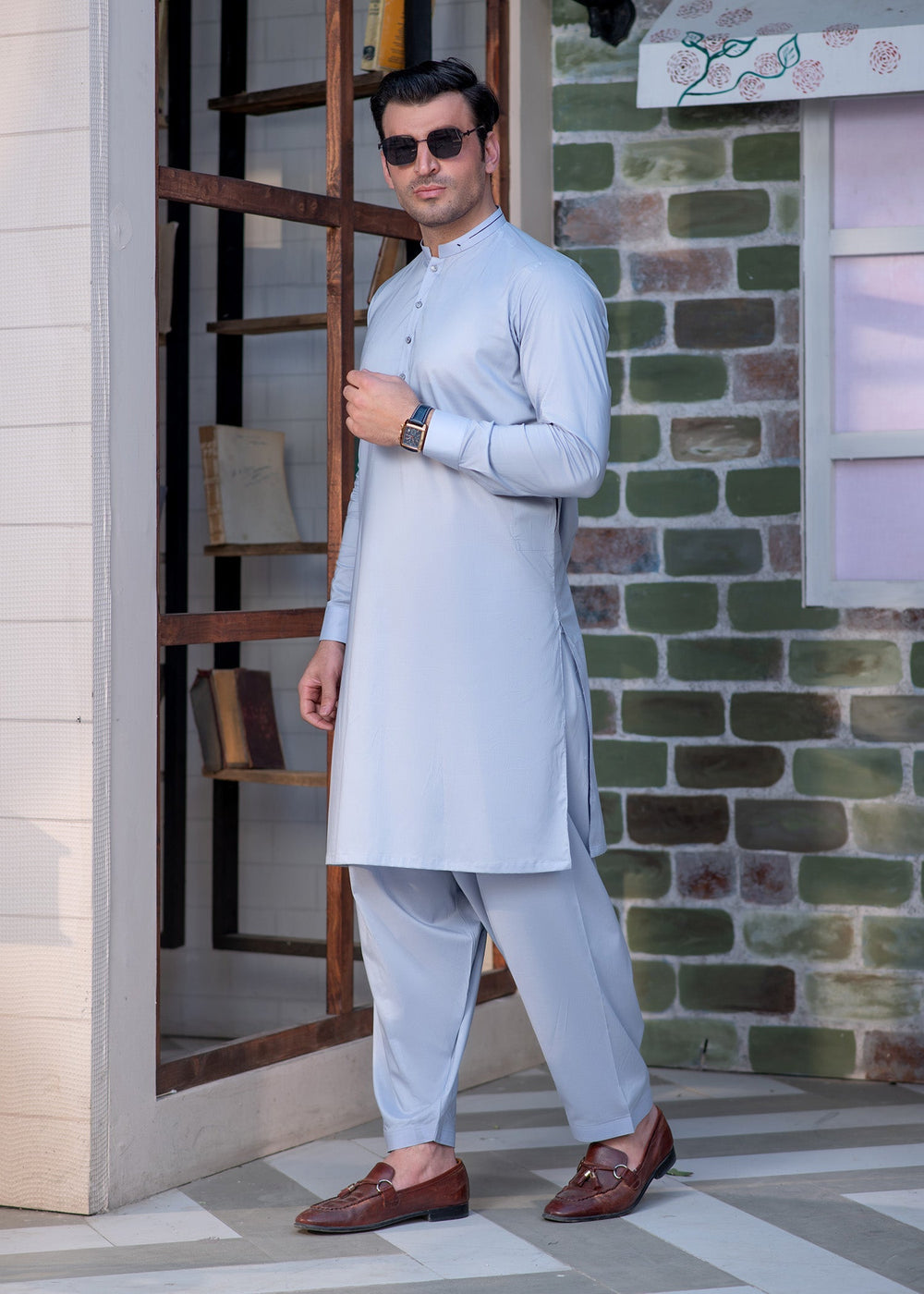 Aks e Shaam by Buraq Mens RTW Solids Cotton 2 Piece Suit Light Blue Casual Collection