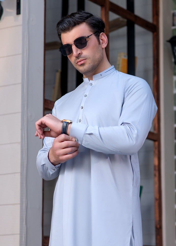 Aks e Shaam by Buraq Mens RTW Solids Cotton 2 Piece Suit Light Blue Casual Collection