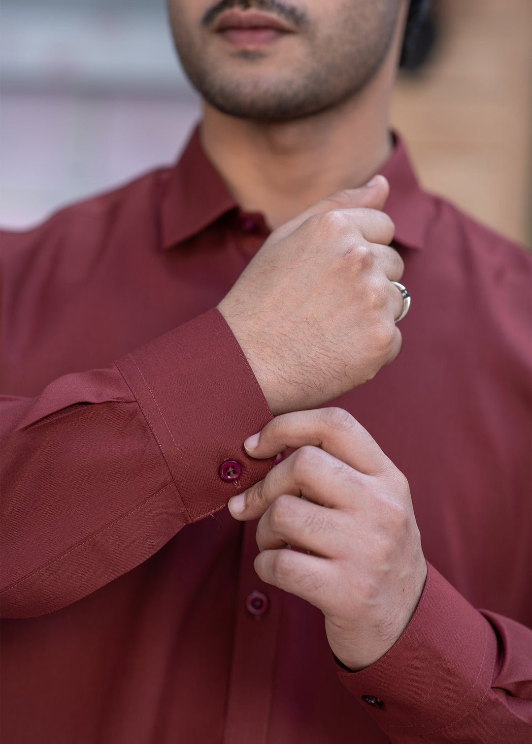 Shahkaar by Buraq Mens RTW Solids Wash N Wear 2 Piece Suit Maroon Collar Casual Collection