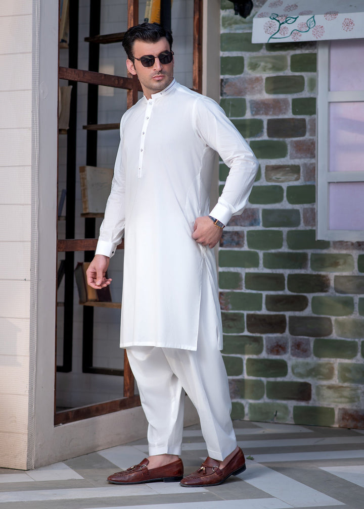 Aks e Shaam by Buraq Mens RTW Solids Cotton 2 Piece Suit Elegant White Casual Collection