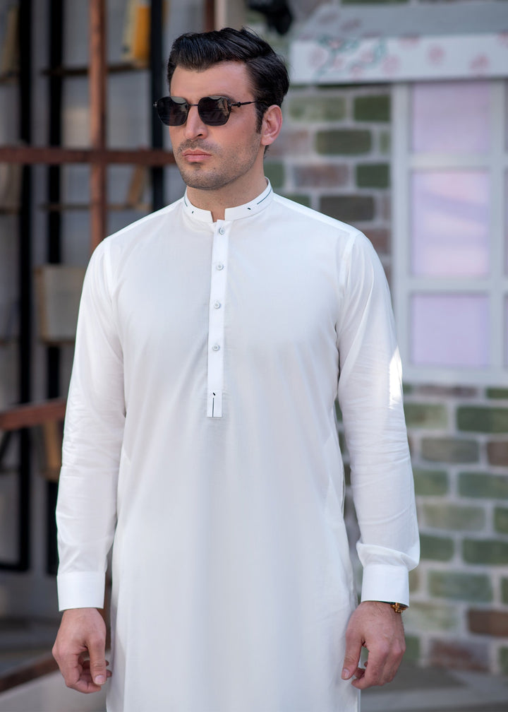 Aks e Shaam by Buraq Mens RTW Solids Cotton 2 Piece Suit Elegant White Casual Collection
