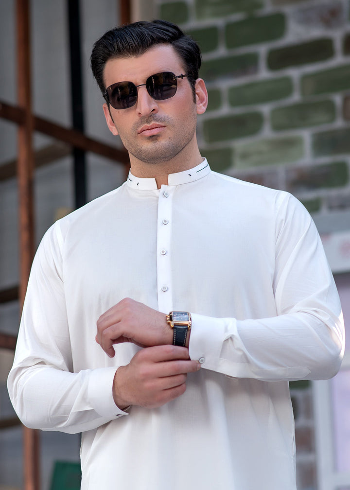 Aks e Shaam by Buraq Mens RTW Solids Cotton 2 Piece Suit Elegant White Casual Collection