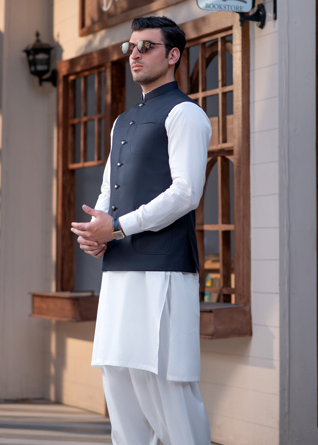 Raahi by Buraq Mens RTW Solids Suiting 1 Piece Suit Premium Navy Blue Waistcoat Casual Collection