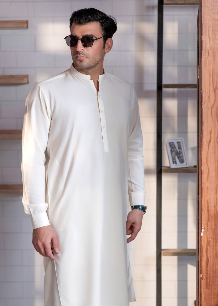 Shahkaar by Buraq Mens RTW Solids Wash N Wear 2 Piece Suit Cream Booski Ban Casual Collection