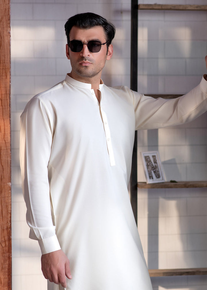 Shahkaar by Buraq Mens RTW Solids Wash N Wear 2 Piece Suit Cream Booski Ban Casual Collection