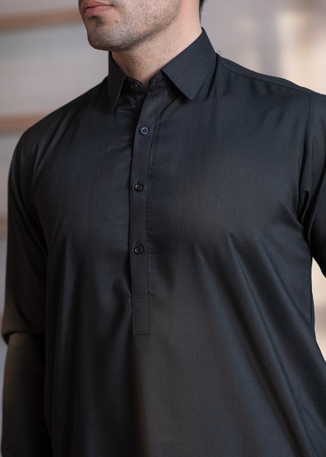 Shahkaar by Buraq Mens RTW Solids Wash N Wear 2 Piece Suit Black Collar Casual Collection