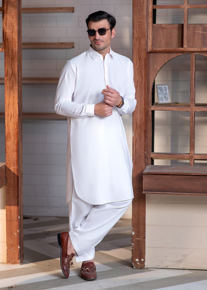 Shahkaar by Buraq Mens RTW Solids Wash N Wear 2 Piece Suit Off White Collar Casual Collection